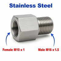 M10x1 Female to M16x1.5 Male Stainless Steel 304 Sensor Adaptor Fittings Conversion