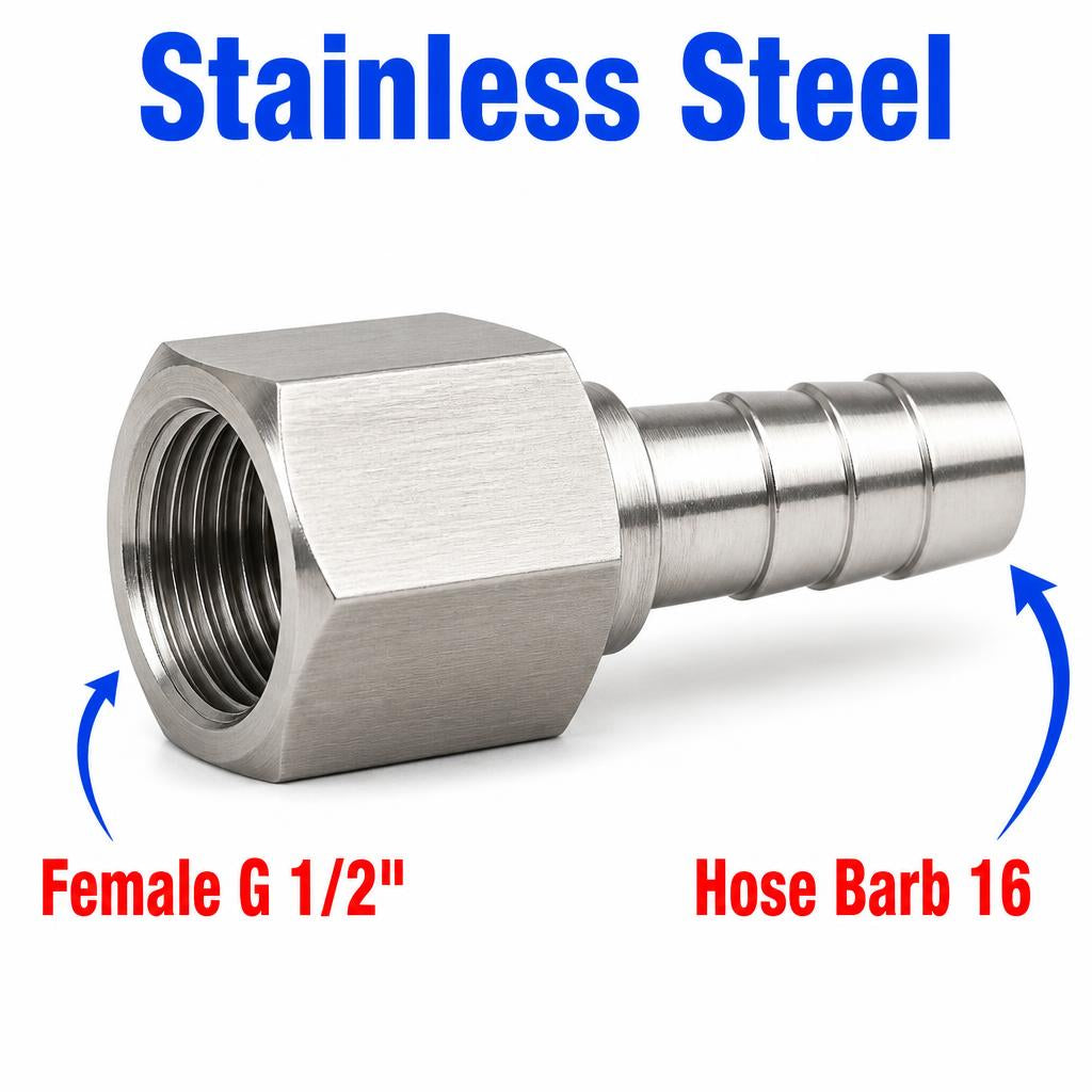 BSP G 1/2 inch Female to BARB OD 16mm/ 0.64 inch Stainless Steel 304 Sensor Adaptor Fittings Conversion