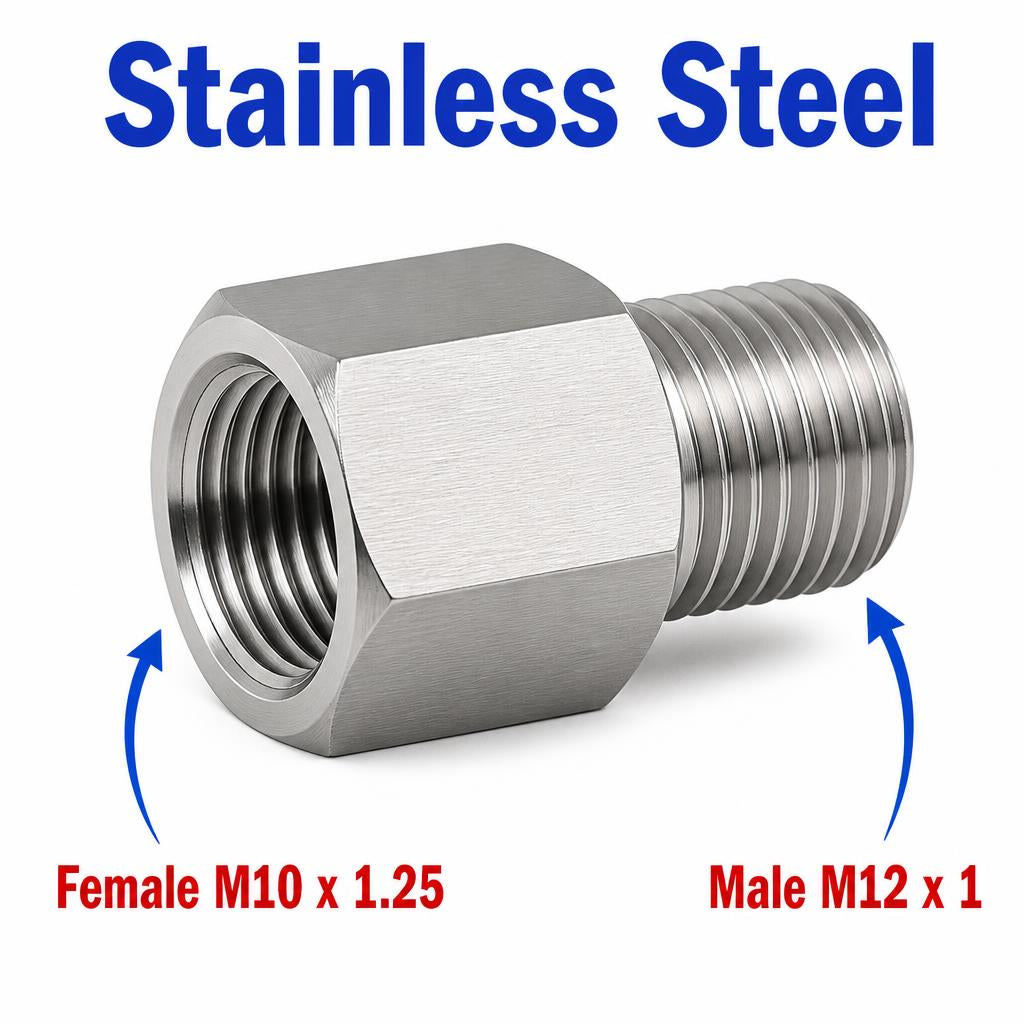 M10x1.25 Female to M12x1 Male Stainless Steel 304 Sensor Adaptor Fittings Conversion
