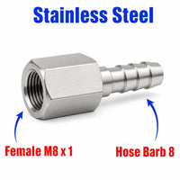 M8x1 Female to BARB OD 8mm / 0.32 inch Stainless Steel 304 Sensor Adaptor Fittings Conversion