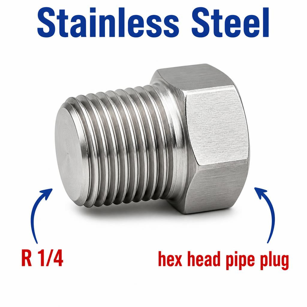 BSPT Tapered R 1/4 inch Hex Head Pipe Plug Stainless Steel 304 Threaded Fitting Block Off Cap