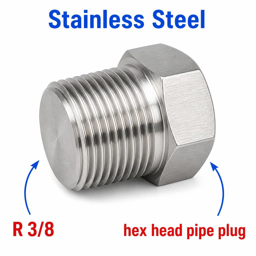 BSPT Tapered R 3/8 inch Hex Head Pipe Plug Stainless Steel 304 Threaded Fitting Block Off Cap