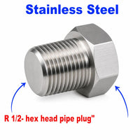 BSPT Tapered R 1/2 inch Hex Head Pipe Plug Stainless Steel 304 Threaded Fitting Block Off Cap