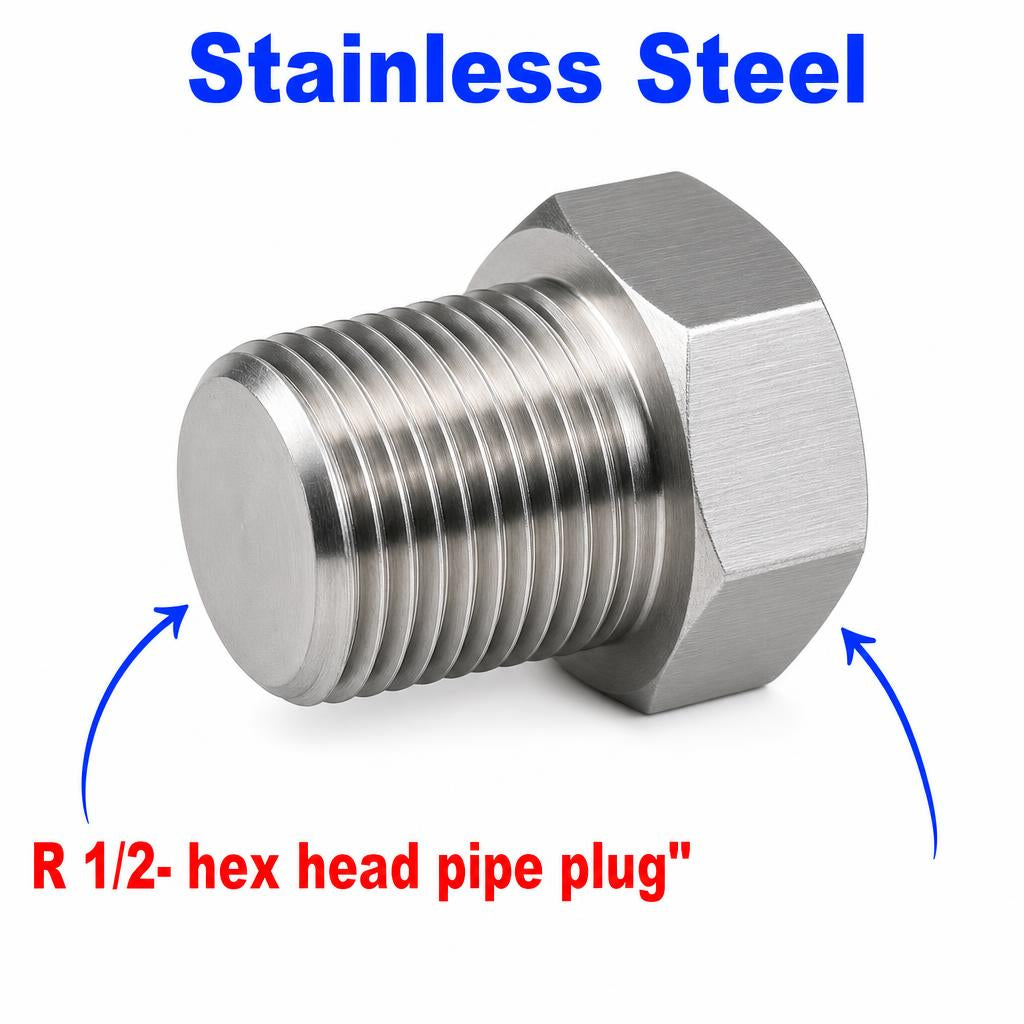 BSPT Tapered R 1/2 inch Hex Head Pipe Plug Stainless Steel 304 Threaded Fitting Block Off Cap