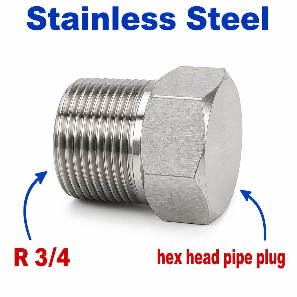 BSPT Tapered R 3/4 inch Hex Head Pipe Plug Stainless Steel 304 Threaded Fitting Block Off Cap