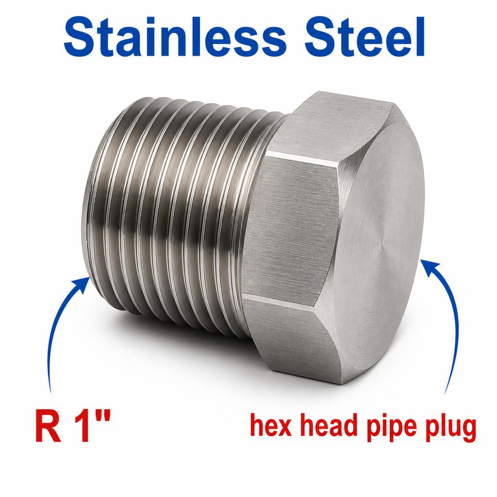 BSPT Tapered R 1 inch Hex Head Pipe Plug Stainless Steel 304 Threaded Fitting Block Off Cap