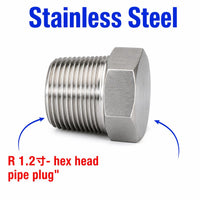 BSPT Tapered R 1.2 inch Hex Head Pipe Plug Stainless Steel 304 Threaded Fitting Block Off Cap