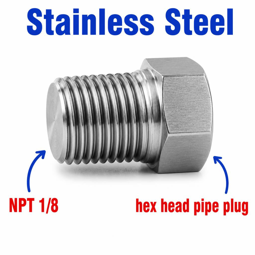 1/8 inch NPT Hex Head Pipe Plug Stainless Steel 304 Threaded Fitting Block Off Cap