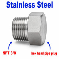 3/8 inch NPT Hex Head Pipe Plug Stainless Steel 304 Threaded Fitting Block Off Cap