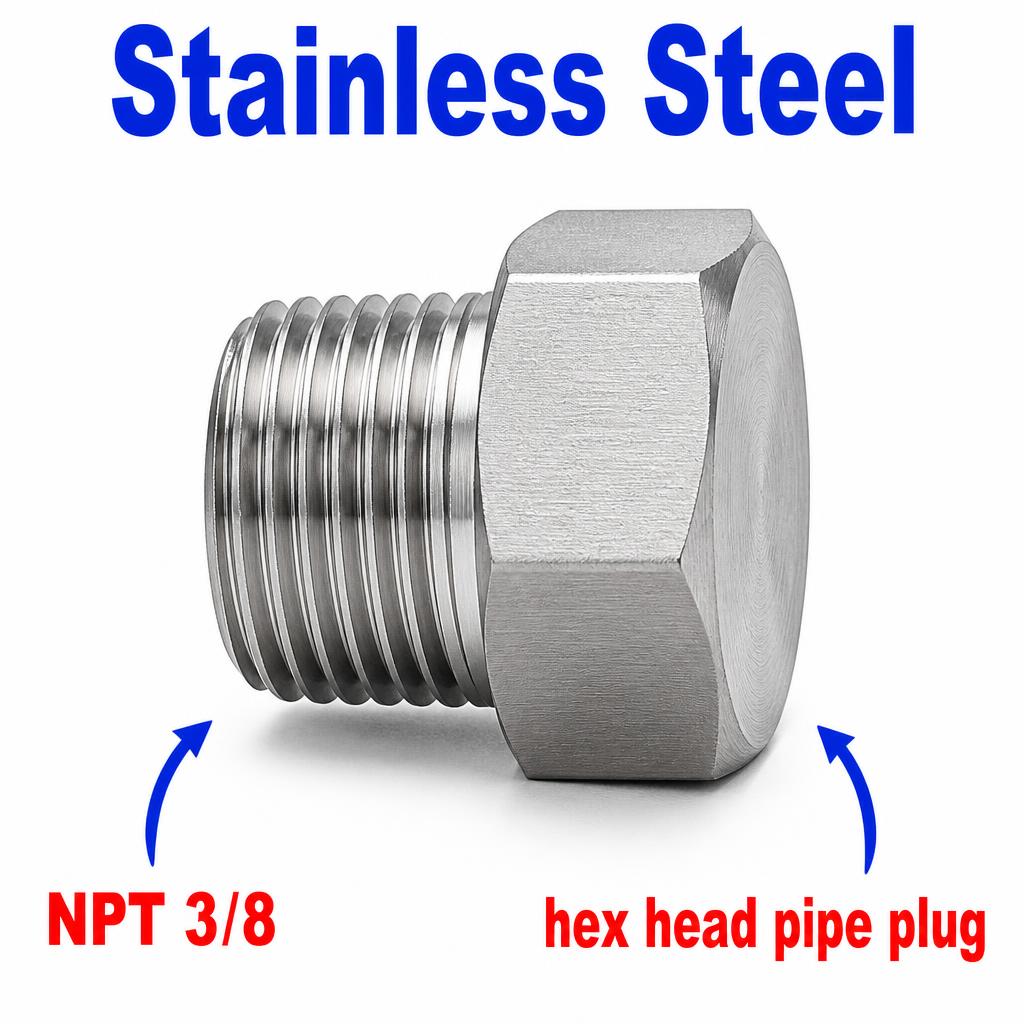 3/8 inch NPT Hex Head Pipe Plug Stainless Steel 304 Threaded Fitting Block Off Cap