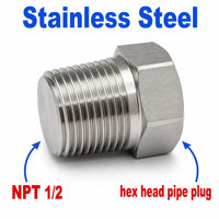 1/2 inch NPT Hex Head Pipe Plug Stainless Steel 304 Threaded Fitting Block Off Cap