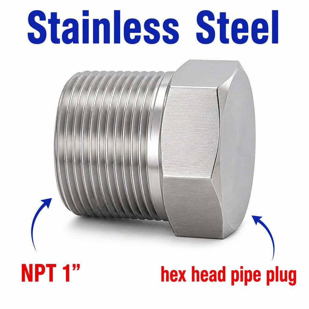 1 inch NPT Hex Head Pipe Plug Stainless Steel 304 Threaded Fitting Block Off Cap