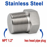 1.2 inch NPT Hex Head Pipe Plug Stainless Steel 304 Threaded Fitting Block Off Cap
