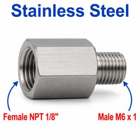 1/8 inch NPT Female to M6x1 Male Stainless Steel 304 Sensor Adaptor Fittings Conversion