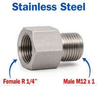 BSPT Tapered R 1/4 inch Female to M12x1 Male Stainless Steel 304 Sensor Adaptor Fittings Conversion