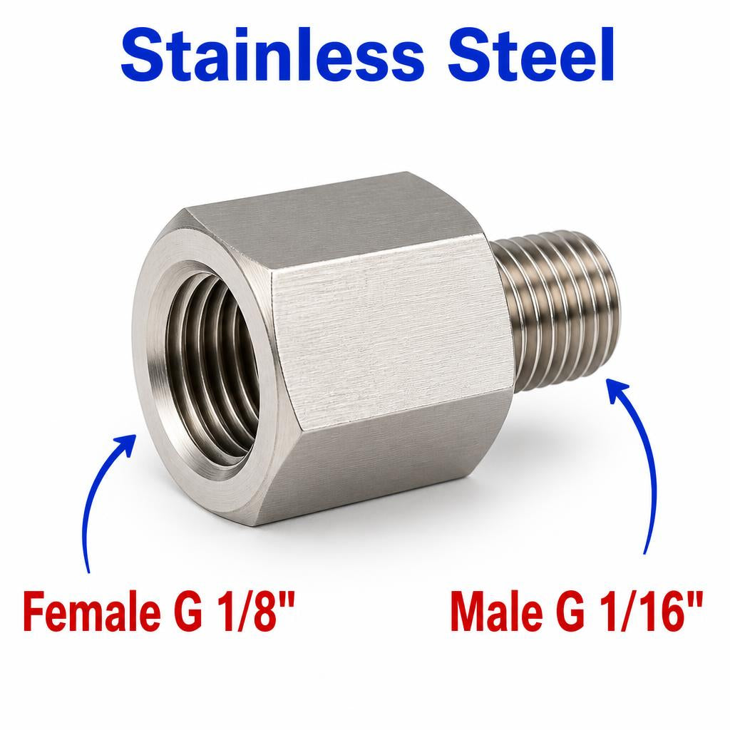 BSP G 1/8 inch Female to BSP G 1/16 inch Male Stainless Steel 304 Sensor Adaptor Fittings Conversion