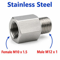 M10x1.5 Female to M12x1 Male Stainless Steel 304 Sensor Adaptor Fittings Conversion
