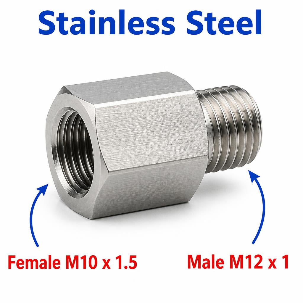 M10x1.5 Female to M12x1 Male Stainless Steel 304 Sensor Adaptor Fittings Conversion