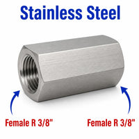 BSPT Tapered R 3/8 inch Female to BSPT Tapered R 3/8 inch Female Stainless Steel 304 Sensor Adaptor Fittings Conversion