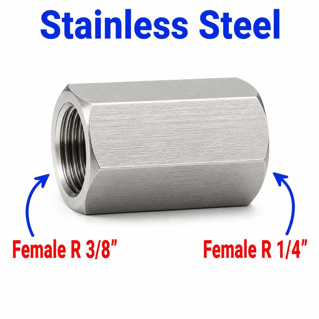 BSPT Tapered R 3/8 inch Female to BSPT Tapered R 1/4 inch Female Stainless Steel 304 Sensor Adaptor Fittings Conversion