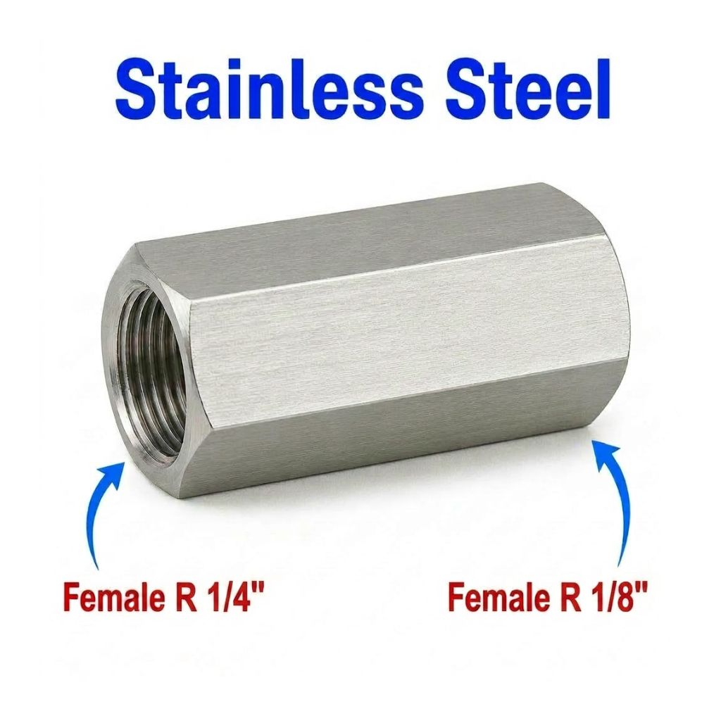 BSPT Tapered R 1/4 inch Female to BSPT Tapered R 1/8 inch Female Stainless Steel 304 Sensor Adaptor Fittings Conversion