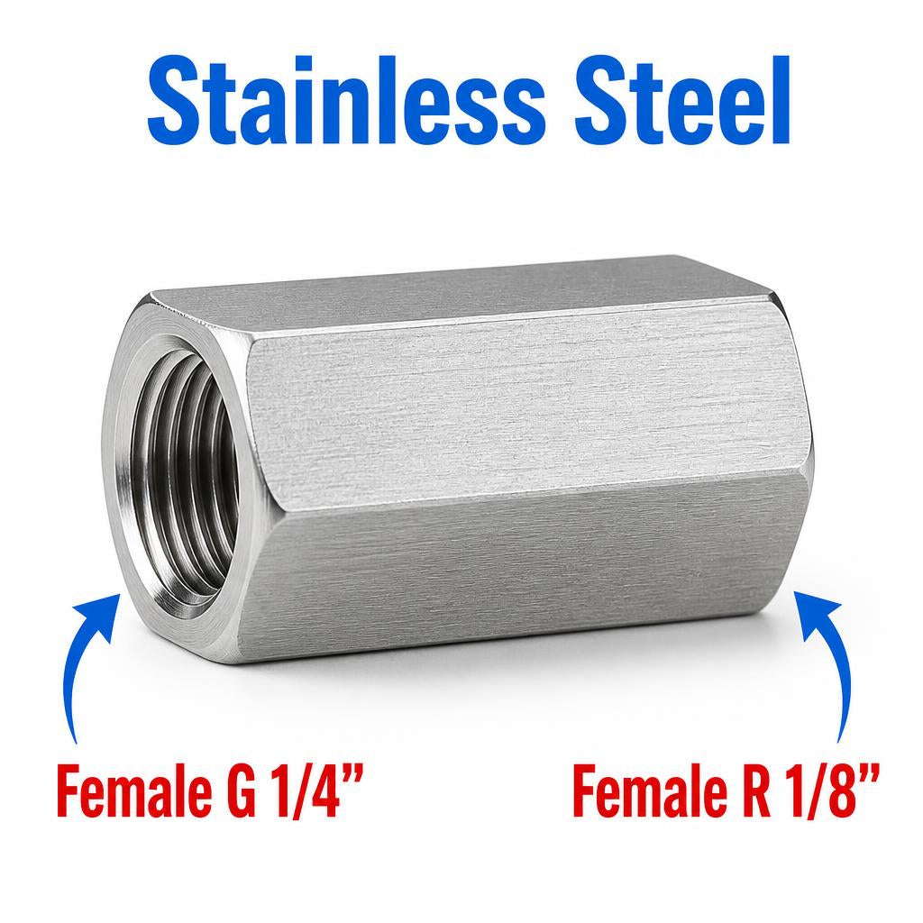 BSP G 1/4 inch Female to BSPT Tapered R 1/8 inch Female Stainless Steel 304 Sensor Adaptor Fittings Conversion