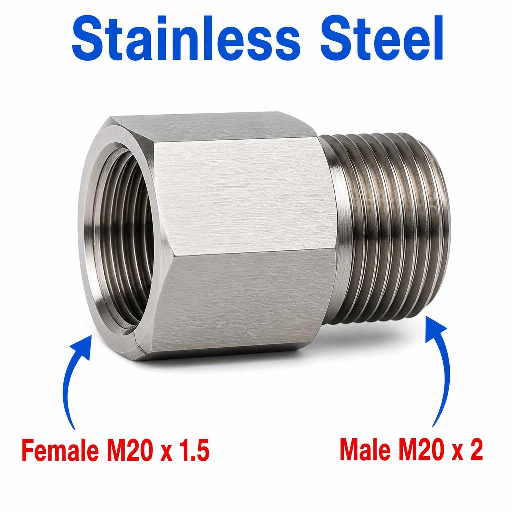 M20x1.5 Female to M20x2 Male Stainless Steel 304 Sensor Adaptor Fittings Conversion