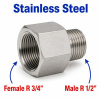 BSPT Tapered R 3/4 inch Female to BSPT Tapered R 1/2 inch Male Stainless Steel 304 Sensor Adaptor Fittings Conversion