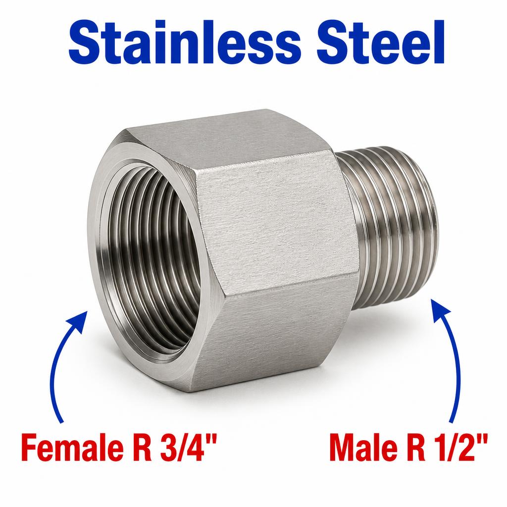 BSPT Tapered R 3/4 inch Female to BSPT Tapered R 1/2 inch Male Stainless Steel 304 Sensor Adaptor Fittings Conversion