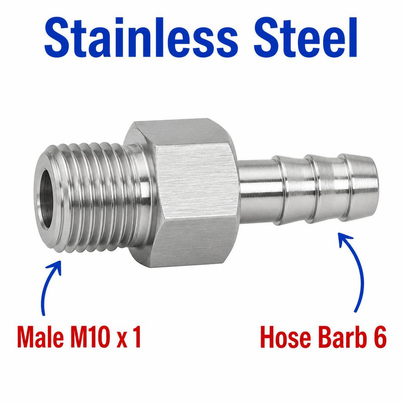M10x1 Male to BARB OD 6mm / 0.24 inch Stainless Steel 304 Sensor Adaptor Fittings Conversion