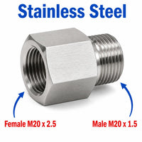 M20x2.5 Female to M20x1.5 Male Stainless Steel 304 Sensor Adaptor Fittings Conversion