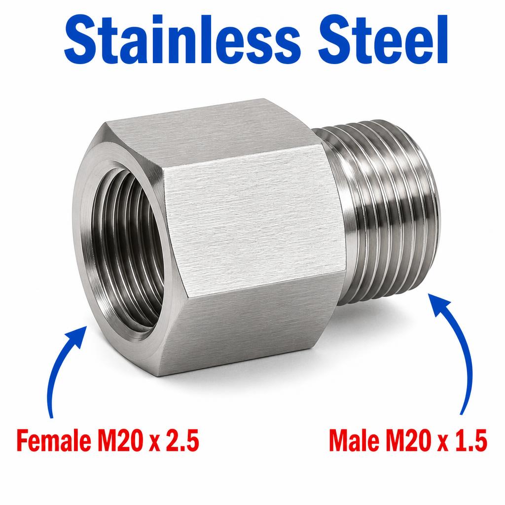 M20x2.5 Female to M20x1.5 Male Stainless Steel 304 Sensor Adaptor Fittings Conversion