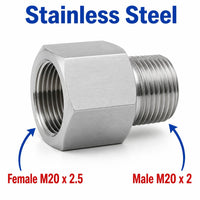 M20x2.5 Female to M20x2 Male Stainless Steel 304 Sensor Adaptor Fittings Conversion