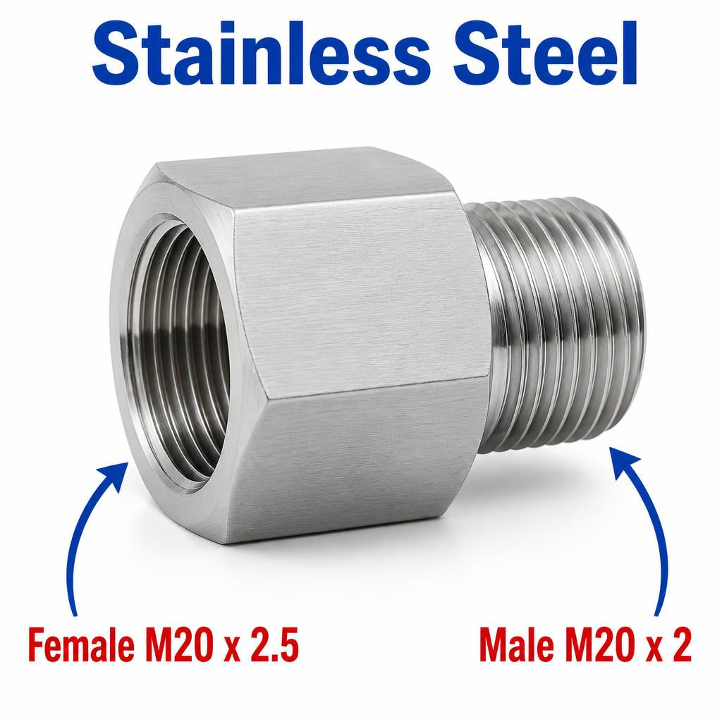 M20x2.5 Female to M20x2 Male Stainless Steel 304 Sensor Adaptor Fittings Conversion