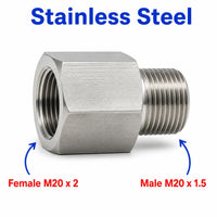 M20x2 Female to M20x1.5 Male Stainless Steel 304 Sensor Adaptor Fittings Conversion