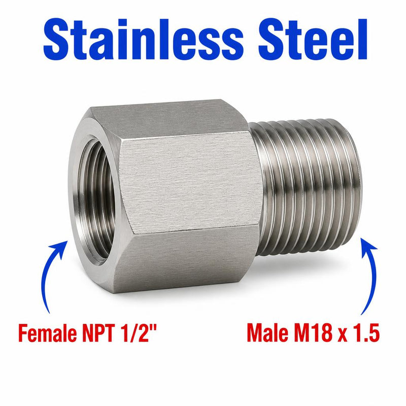 1/2 inch NPT Female to M18x1.5 Male Stainless Steel 304 Sensor Adaptor Fittings Conversion