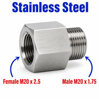 M20x2.5 Female to M20x1.75 Male Stainless Steel 304 Sensor Adaptor Fittings Conversion