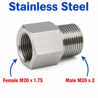 M20x1.75 Female to M20x2 Male Stainless Steel 304 Sensor Adaptor Fittings Conversion