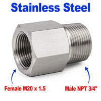 M20x1.5 Female to 3/4 inch NPT Male Stainless Steel 304 Sensor Adaptor Fittings Conversion