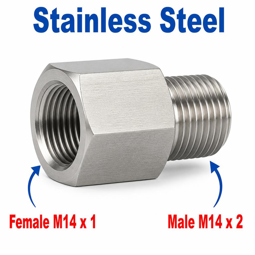 M14x1 Female to M14x2 Male Stainless Steel 304 Sensor Adaptor Fittings Conversion