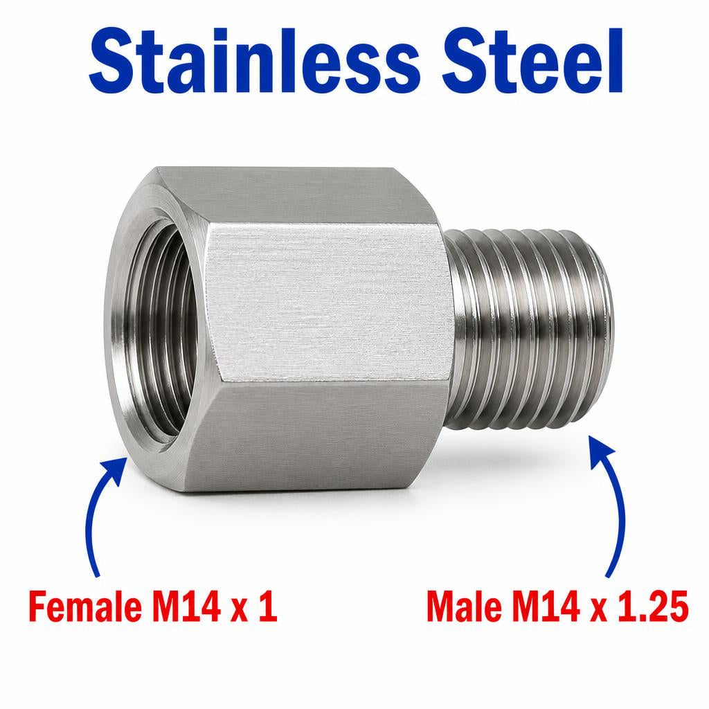 M14x1 Female to M14x1.25 Male Stainless Steel 304 Sensor Adaptor Fittings Conversion