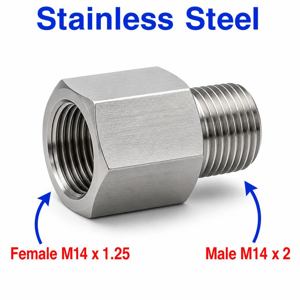 M14x1.25 Female to M14x2 Male Stainless Steel 304 Sensor Adaptor Fittings Conversion