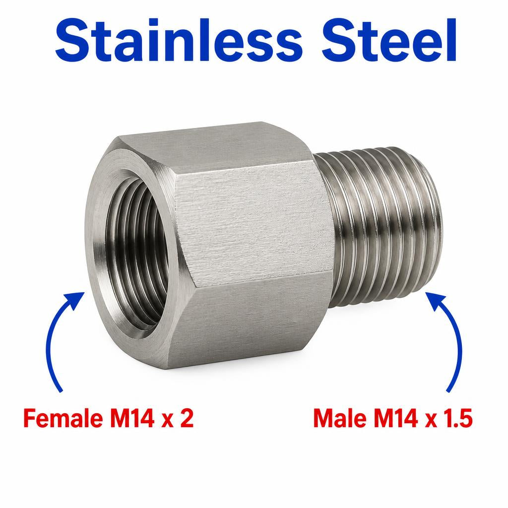 M14x2 Female to M14x1.5 Male Stainless Steel 304 Sensor Adaptor Fittings Conversion