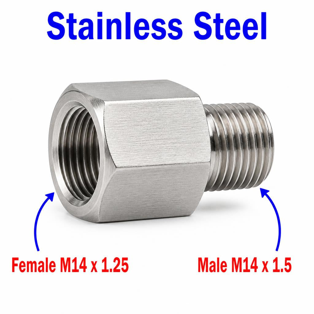 M14x1.25 Female to M14x1.5 Male Stainless Steel 304 Sensor Adaptor Fittings Conversion