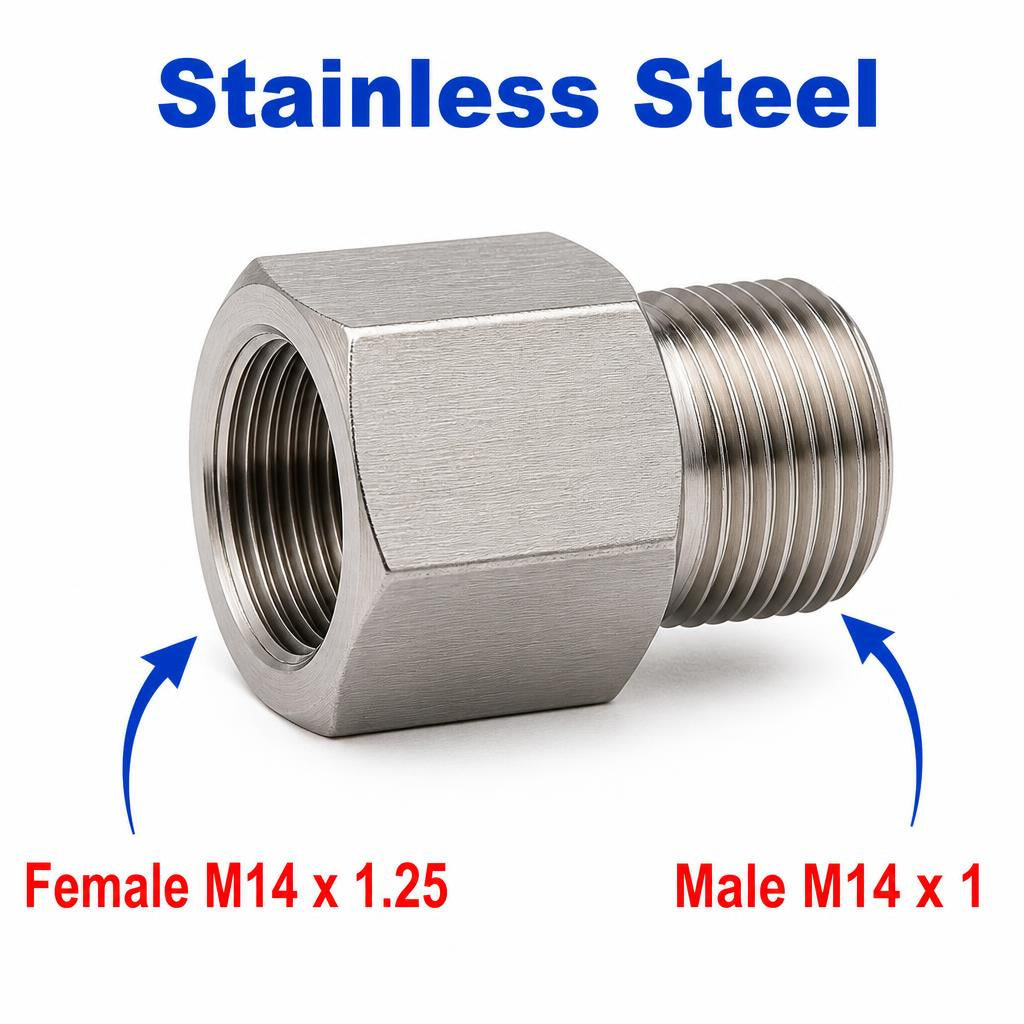 M14x1.25 Female to M14x1 Male Stainless Steel 304 Sensor Adaptor Fittings Conversion