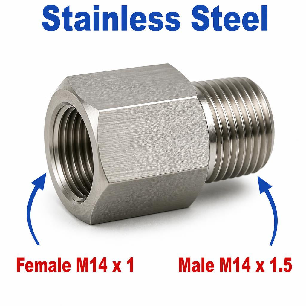 M14x1 Female to M14x1.5 Male Stainless Steel 304 Sensor Adaptor Fittings Conversion