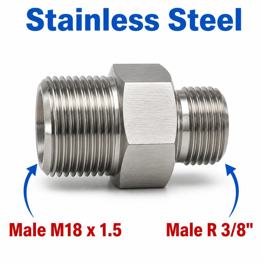 M18x1.5 Male to BSPT Tapered R 3/8 inch Male Stainless Steel 304 Sensor Adaptor Fittings Conversion