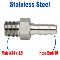 M14x1.5 Male to BARB OD 10mm / 0.4 inch Stainless Steel 304 Sensor Adaptor Fittings Conversion