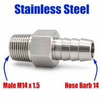 M14x1.5 Male to BARB OD 14mm / 0.56 inch Stainless Steel 304 Sensor Adaptor Fittings Conversion