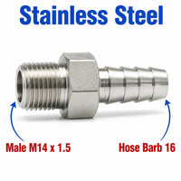 M14x1.5 Male to BARB OD 16mm/ 0.64 inch Stainless Steel 304 Sensor Adaptor Fittings Conversion
